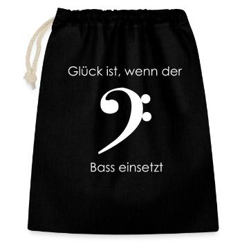 Glück ist, wenn der Bass einsetzt - Geschenkbeutel aus Baumwolle (40 x 50 cm) - Schwarz - Vorne