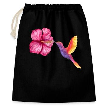 Hummingbird and Hibiscus in Watercolor - Gift Bag 40 x 50 cm - black - Front