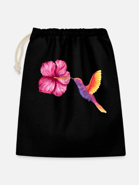 Hummingbird and Hibiscus in Watercolor - Gift Bag 40 x 50 cm - black