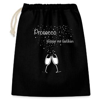Prosecco – Wasser mit Emotion – Sekt in Sektgläser - Geschenkbeutel aus Baumwolle (40 x 50 cm) - Schwarz - Vorne