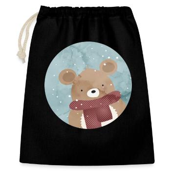zuckersüßer goldiger Bär im Winter wenn es schneit - Geschenkbeutel aus Baumwolle (40 x 50 cm) - Schwarz - Vorne