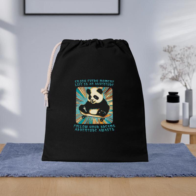 Pandas Abenteuer auf Rädern Geschenkbeutel aus Baumwolle (40 x 50 cm)