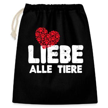 Ich Liebe Tiere Herz Statement Haustiere - Geschenkbeutel aus Baumwolle (40 x 50 cm) - Schwarz - Vorne
