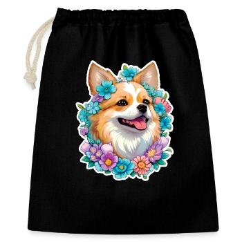 Pomeranian Zwergspitz - Geschenkbeutel aus Baumwolle (40 x 50 cm) - Schwarz - Vorne