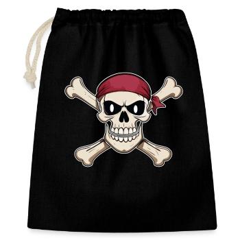 Drapeau de pirate tête de pirate crâne et os - Sac cadeau 40 x 50 cm - noir - Devant