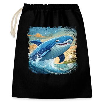 Blauwal springt aus dem Wasser und lächelt - Geschenkbeutel aus Baumwolle (40 x 50 cm) - Schwarz - Vorne