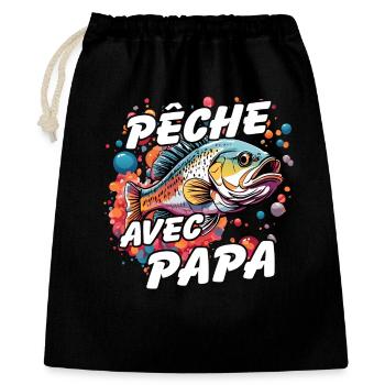 Pêche avec papa. Motif de pêche coloré - Sac cadeau 40 x 50 cm - noir - Devant