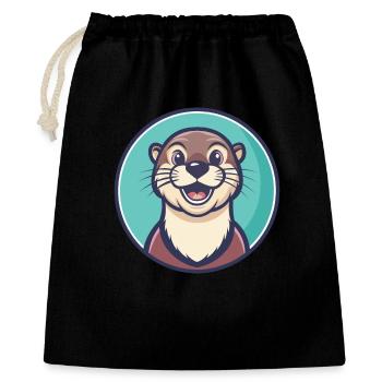 loutre kawaii dessin animé personnage animal visage d’animal - Sac cadeau 40 x 50 cm - noir - Devant