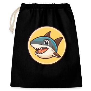 Hai Kawaii Cartoon Figur Tier Haustier Gesicht - Geschenkbeutel aus Baumwolle (40 x 50 cm) - Schwarz - Vorne
