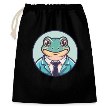 Frosch Kawaii Cartoon Figur Tier Haustier Gesicht - Geschenkbeutel aus Baumwolle (40 x 50 cm) - Schwarz - Vorne