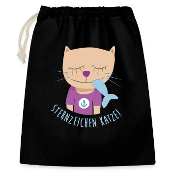 Katze SternzeichenTierliebe Fisch Anker - Geschenkbeutel aus Baumwolle (40 x 50 cm) - Schwarz - Vorne