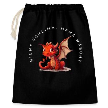 Nicht schlimm, Mama wäscht (Drache) - Geschenkbeutel aus Baumwolle (40 x 50 cm) - Schwarz - Vorne