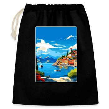 Parga Grèce Affiche de voyage Souvenir Carte Postale Peinture - Sac cadeau 40 x 50 cm - noir - Devant