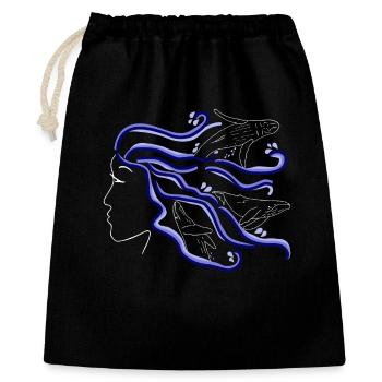 Humpback Whale Woman Silhouette Hair Hand Drawn - Gift Bag 40 x 50 cm - black - Front