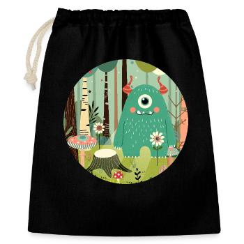 Niedliches Monster im zauberhaften Wald - Geschenkbeutel aus Baumwolle (40 x 50 cm) - Schwarz - Vorne