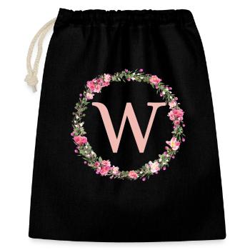 W Monogram, Couronne de fleurs, Personnalisable - Sac cadeau 40 x 50 cm - noir - Devant