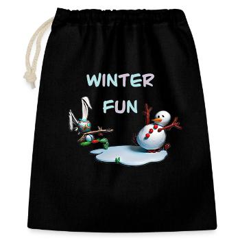 Divertissements d’hiver : Lapin et bonhomme de neige - Sac cadeau 40 x 50 cm - noir - Devant