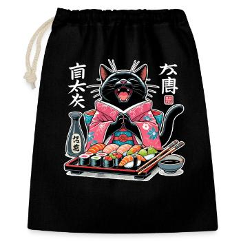 Sushi Katze Kimono Maki Nigiri Geschenk - Geschenkbeutel aus Baumwolle (40 x 50 cm) - Schwarz - Vorne
