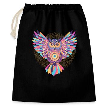 Hibou mandala arc en ciel - Sac cadeau 40 x 50 cm - noir - Devant