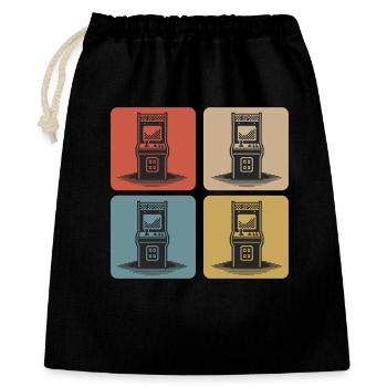 Retro Gaming Automaten 80er - Geschenkbeutel aus Baumwolle (40 x 50 cm) - Schwarz - Vorne