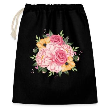 Watercolor Roses and Peonies Bouquet - Gift Bag 40 x 50 cm - black - Front