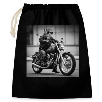 Rock Biker Cat: Cooles und originelles Design - Geschenkbeutel aus Baumwolle (40 x 50 cm) - Schwarz - Vorne