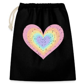 Regenbogen Herz Pastellfarben Pride Monat LGBTQ+ - Geschenkbeutel aus Baumwolle (40 x 50 cm) - Schwarz - Vorne