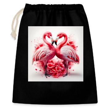 Cœurs de Flamants Rose et Fleurs - Sac cadeau 40 x 50 cm - noir - Devant