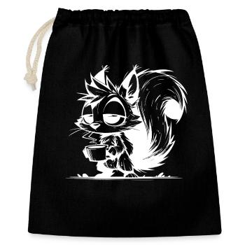 Bitte nicht stören – Eichhörnchen Kaffeezeit - Geschenkbeutel aus Baumwolle (40 x 50 cm) - Schwarz - Vorne