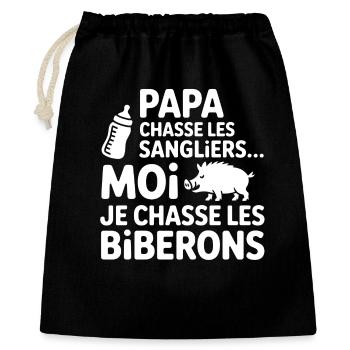 Humor Parent Child Hunting Wild Boars - Gift Bag 40 x 50 cm - black - Front