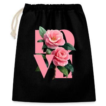 Élégante composition florale rose camélia - Sac cadeau 40 x 50 cm - noir - Devant