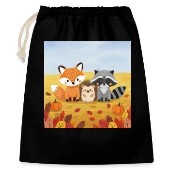 Herbstliches Waldtier-Trio - Geschenkbeutel aus Baumwolle (40 x 50 cm) - Schwarz - Vorne