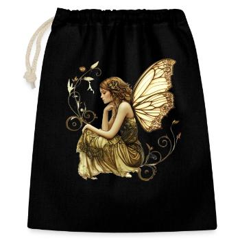 Edel-Fee mit Schmetterlingsflügel - Geschenkbeutel aus Baumwolle (40 x 50 cm) - Schwarz - Vorne