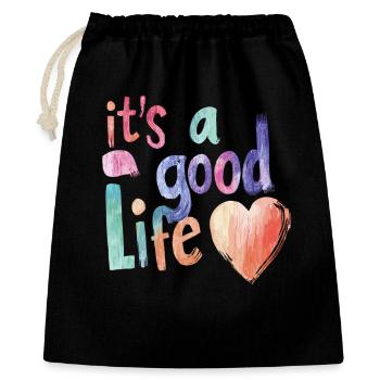 it's a good life - Geschenkbeutel aus Baumwolle (40 x 50 cm) - Schwarz - Vorne