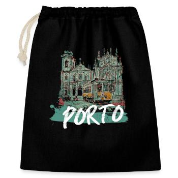 Porto historisches Zentrum Straßenbahn Illustration - Geschenkbeutel aus Baumwolle (40 x 50 cm) - Schwarz - Vorne