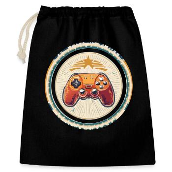Retro Spielcontroller Abzeichen - Geschenkbeutel aus Baumwolle (40 x 50 cm) - Schwarz - Vorne