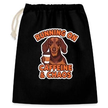 Dackel Running On Caffeine & Chaos Retro - Geschenkbeutel aus Baumwolle (40 x 50 cm) - Schwarz - Vorne