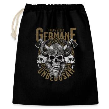 Viking Schädel Hörnerhelm Motiv Germane - Geschenkbeutel aus Baumwolle (40 x 50 cm) - Schwarz - Vorne