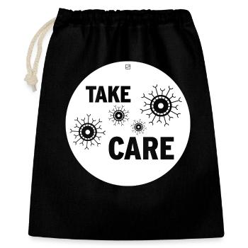 TAKE CARE - Geschenkbeutel aus Baumwolle (40 x 50 cm) - Schwarz - Vorne