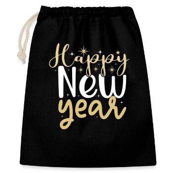 Happy New Year Typography – Festive Gold and White - Sac cadeau 40 x 50 cm - noir - Devant