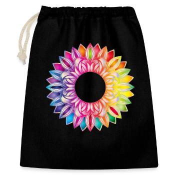 Bunter Blütenrahmen – florales Mandala Design - Geschenkbeutel aus Baumwolle (40 x 50 cm) - Schwarz - Vorne