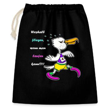 Marathon Möwe – Lustiger Lauf‑Cartoon - Geschenkbeutel aus Baumwolle (40 x 50 cm) - Schwarz - Vorne