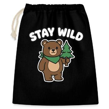 Stay Wild Bär Waldfreund - Geschenkbeutel aus Baumwolle (40 x 50 cm) - Schwarz - Vorne