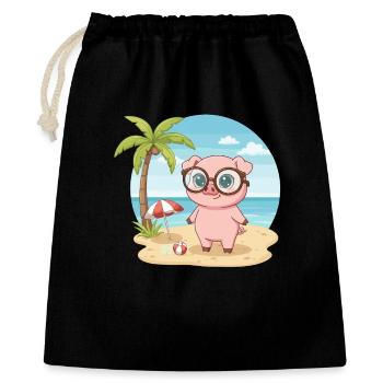 Cute Pig with Glasses Beach Summer Vacation - Gift Bag 40 x 50 cm - black - Front