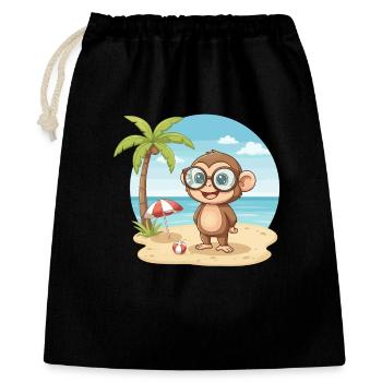Süßer Affe mit Brille Strandsommerferien - Geschenkbeutel aus Baumwolle (40 x 50 cm) - Schwarz - Vorne