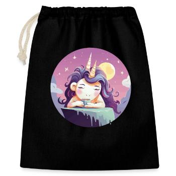 Mondtee Einhorn am Abend - Geschenkbeutel aus Baumwolle (40 x 50 cm) - Schwarz - Vorne