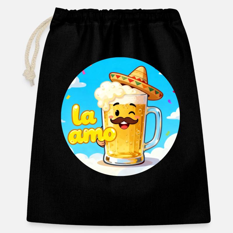 Bier mit Hut und Schnurrbart - Geschenkbeutel aus Baumwolle (40 x 50 cm) - Schwarz