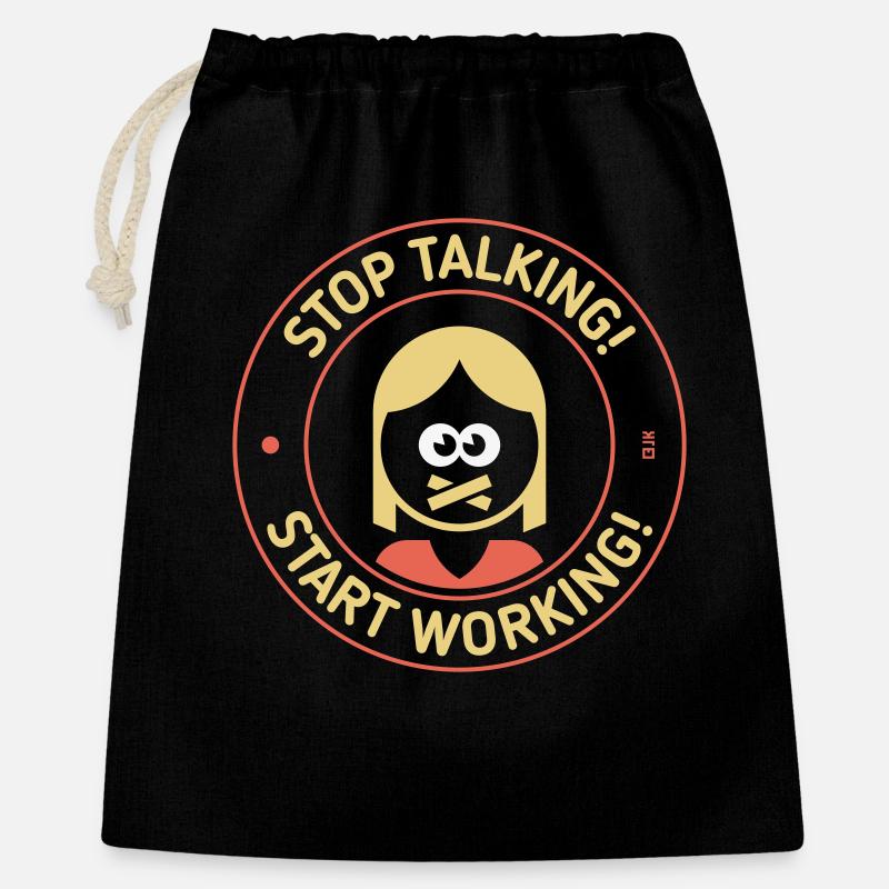 Stop Talking! Start Working! (Frau / 3C) - Geschenkbeutel aus Baumwolle (40 x 50 cm) - Schwarz