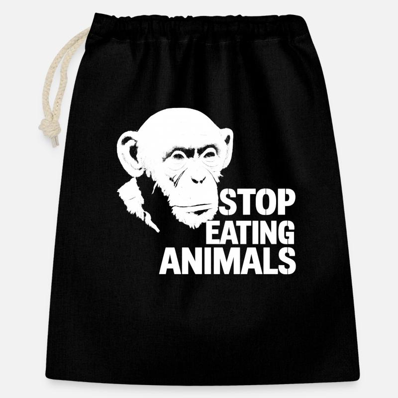 Arrêtez de manger des animaux – Conception du chimpanzé - Sac cadeau 40 x 50 cm - noir