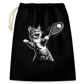 Lustige Katze Tennis - Geschenkbeutel aus Baumwolle (40 x 50 cm) - Schwarz - Vorne